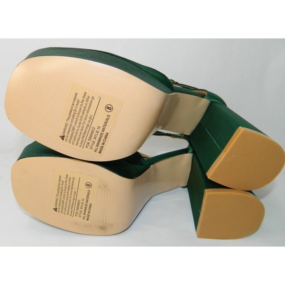 Size 8 Forever Emerald Green Satin Runway Block Heel Closed Toe Shoes Platform - Picture 14 of 16